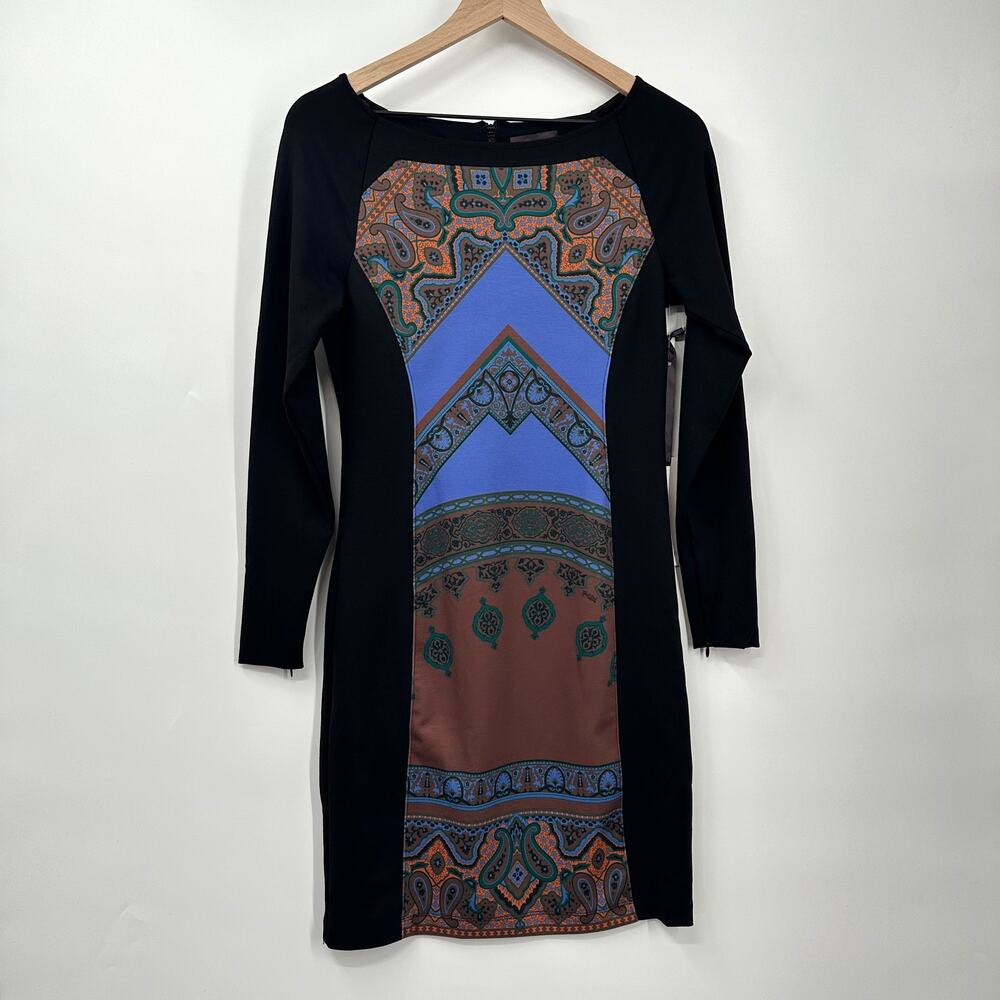 NWT Hale Bob Floria Long Sleeve Sheath Dress Boat Neck‎ Paisley Print Size M